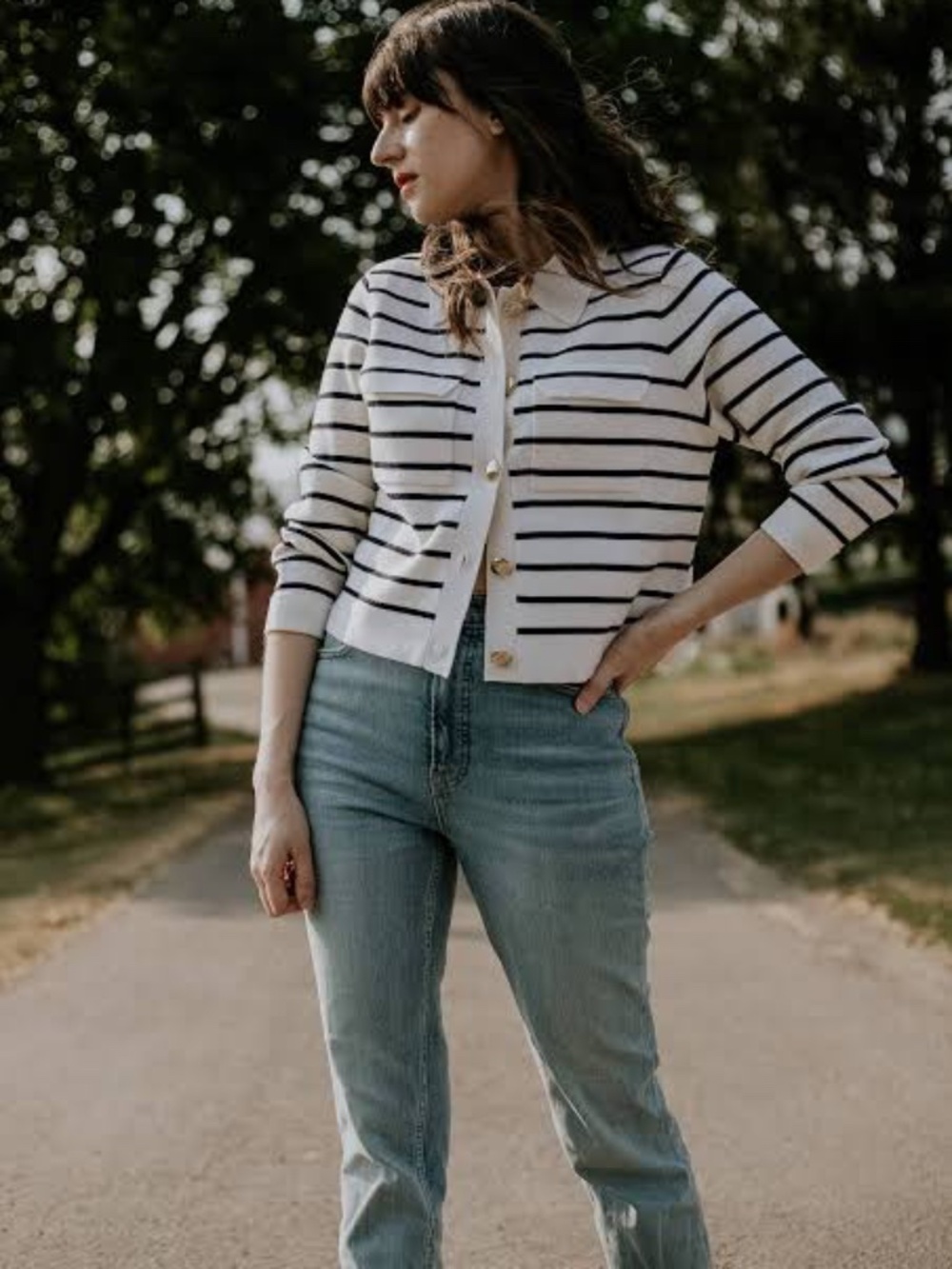 Betty Cardigan Ecru/Navy Stripe (M) - Picture 11 of 11